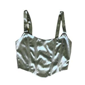 Y2K Forever 21 Silver Satin Corset Top Bustier Coquette Fairycore Women Size L